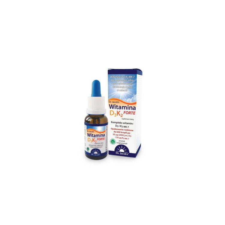 Opakowanie witaminy D3K2 FORTE 2000 jednostek 20 ml w kroplach z Olejem MCT firmy Dr Jacobs.jpg